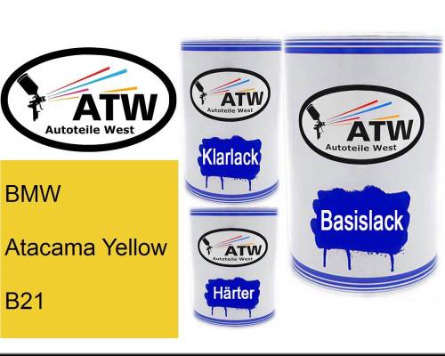 BMW, Atacama Yellow, B21: 500ml Lackdose + 500ml Klarlack + 250ml Härter - Set, von ATW Autoteile West.